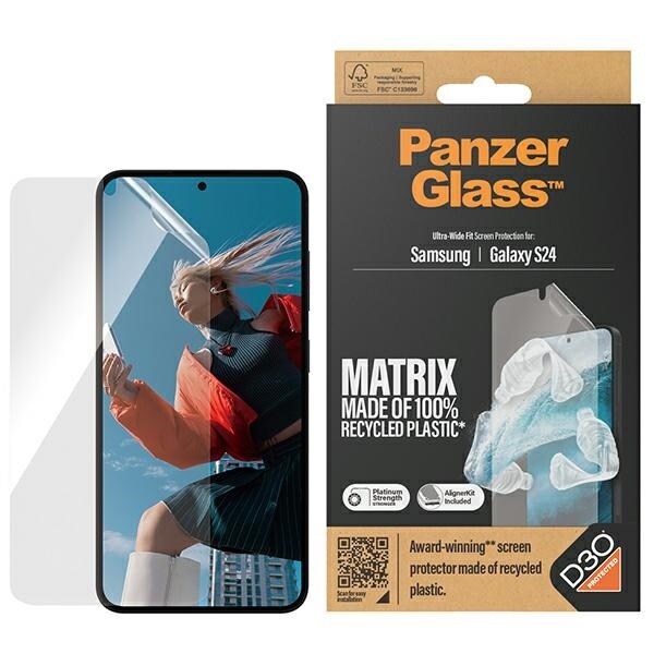 PanzerGlass Ultra-Wide Fit herdet glass med D3O® med applikator for Samsung Galaxy S24