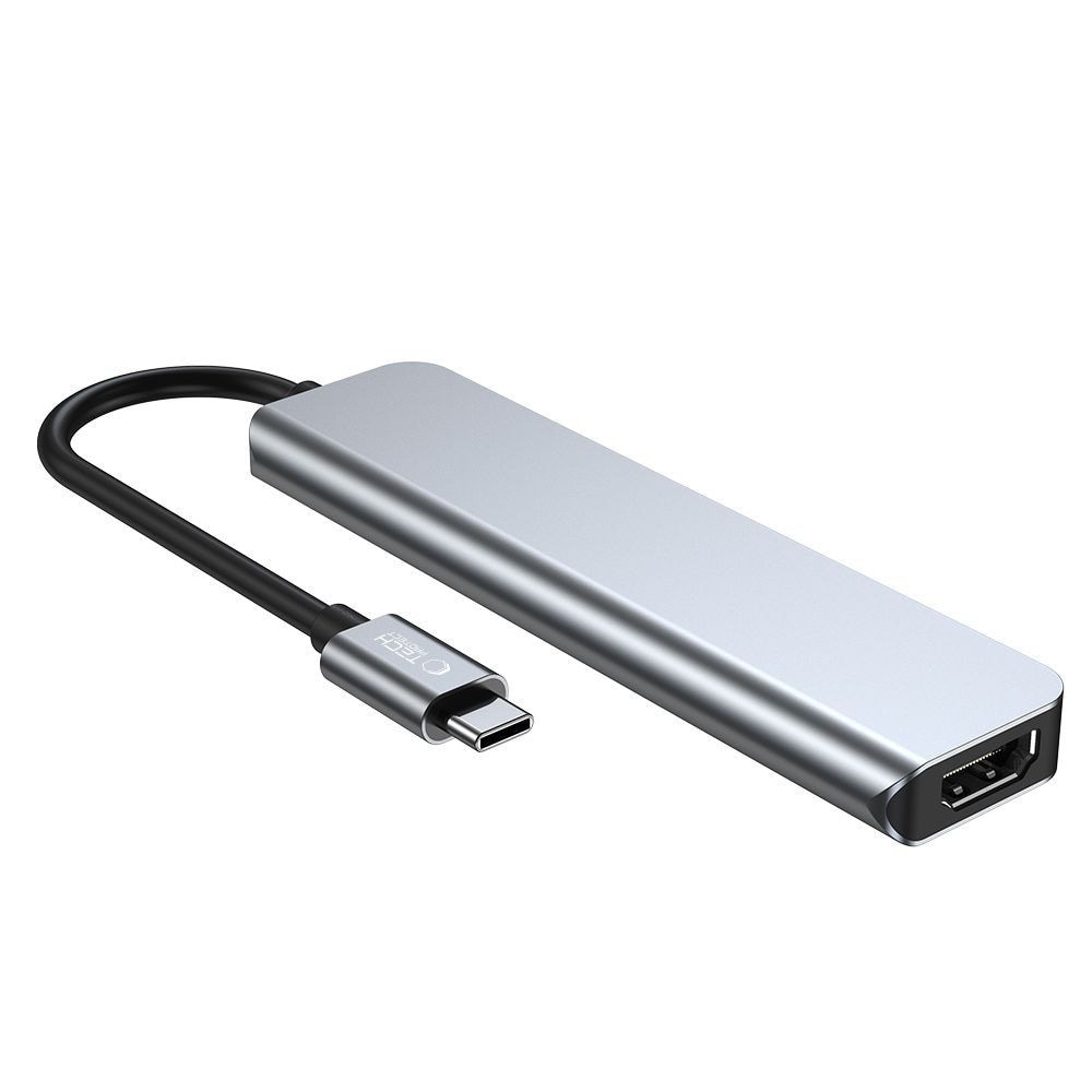 HUB Tech-Protect V4 6in1 USB-C/USB-A 3.0/2.0/HDMI/micro SD/TF/SD card reader - gray