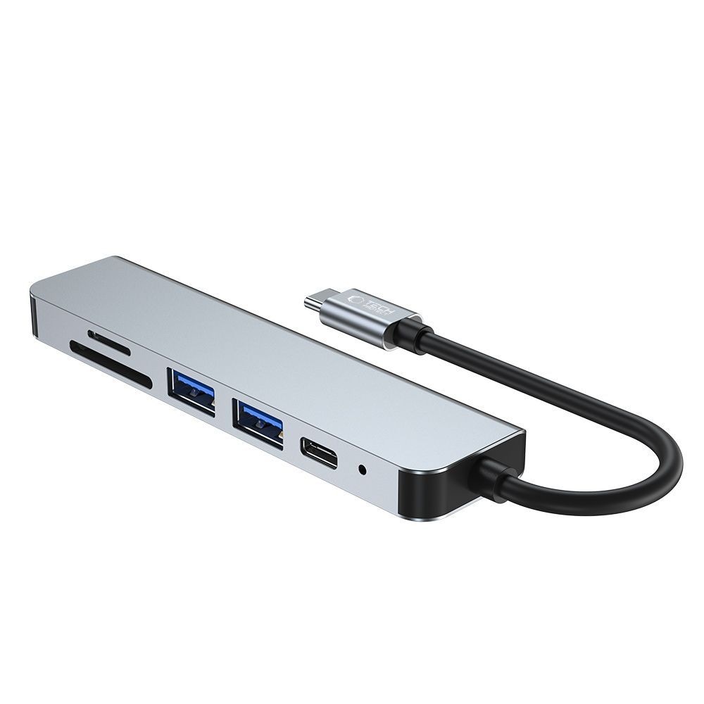 HUB Tech-Protect V4 6in1 USB-C/USB-A 3.0/2.0/HDMI/micro SD/TF/SD card reader - gray