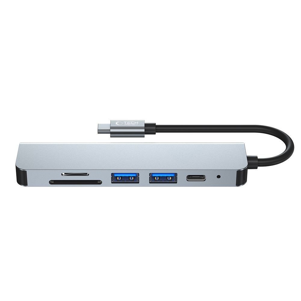 HUB Tech-Protect V4 6in1 USB-C/USB-A 3.0/2.0/HDMI/micro SD/TF/SD card reader - gray