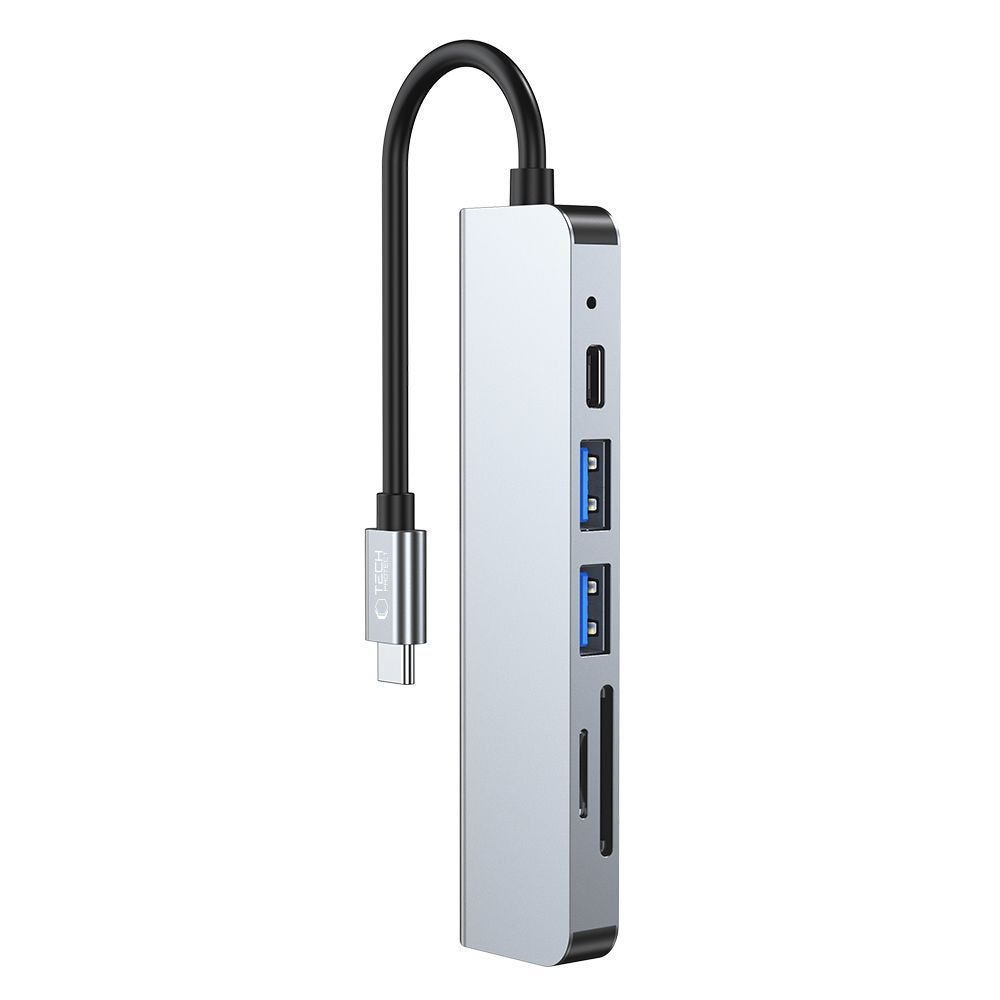 HUB Tech-Protect V4 6in1 USB-C/USB-A 3.0/2.0/HDMI/micro SD/TF/SD card reader - gray