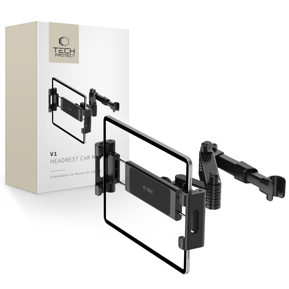 Tech-Protect V1 teleskopisk telefonholder for nakkestøtte i bil - svart