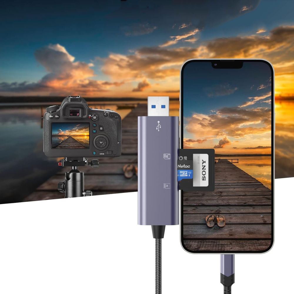 Tech-Protect UltraBoost SD/micro SD-kortleser med Lightning/USB-A-kontakt - grå