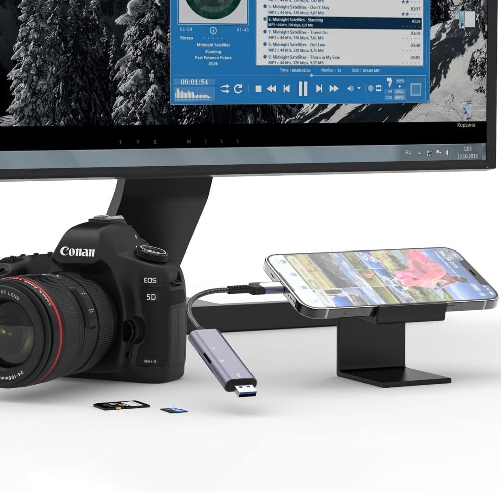 Tech-Protect UltraBoost SD/micro SD-kortleser med Lightning/USB-A-kontakt - grå