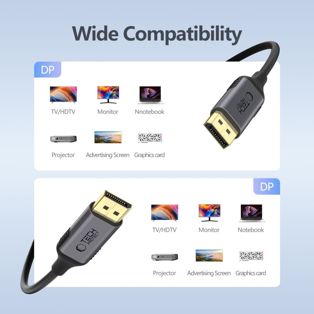 Tech-Protect UltraBoost DisplayPort til DisplayPort 1.4 4K 60 Hz-kabel 2 m - svart