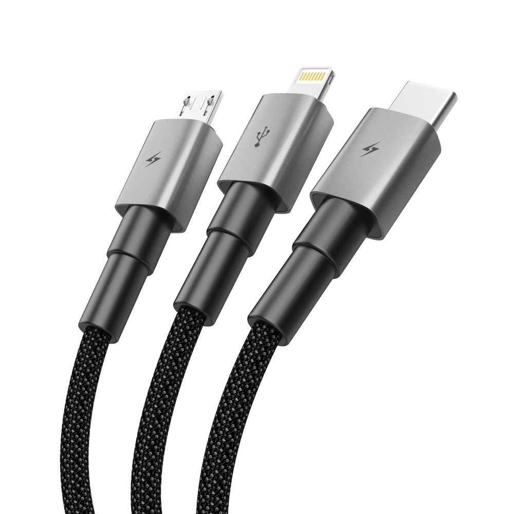 Tech-Protect UltraBoost DNA 3in1 USB-C / Micro-USB / Lightning-kabel 120 cm - grå