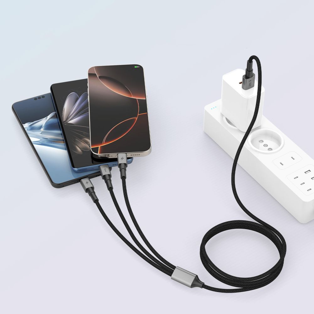 Tech-Protect UltraBoost DNA 3in1 USB-C / Micro-USB / Lightning-kabel 120 cm - grå