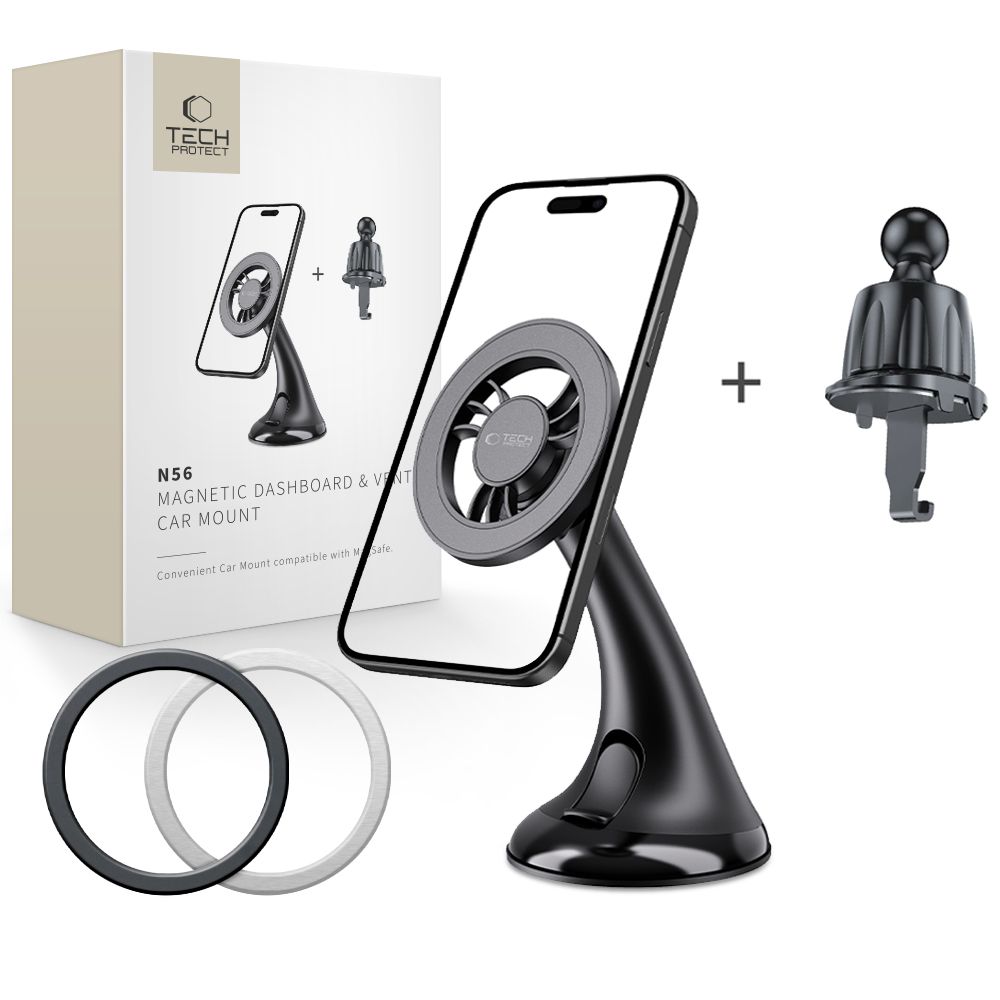 Tech-Protect N56 bilholder for montering på dashbord, frontrute eller luftventil - svart