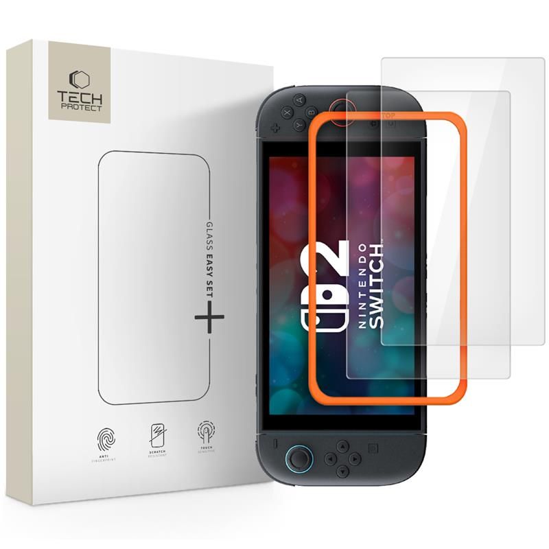 Tech-Protect Easy Set+ 2-pakning herdet glass for Nintendo Switch 2 - gjennomsiktig