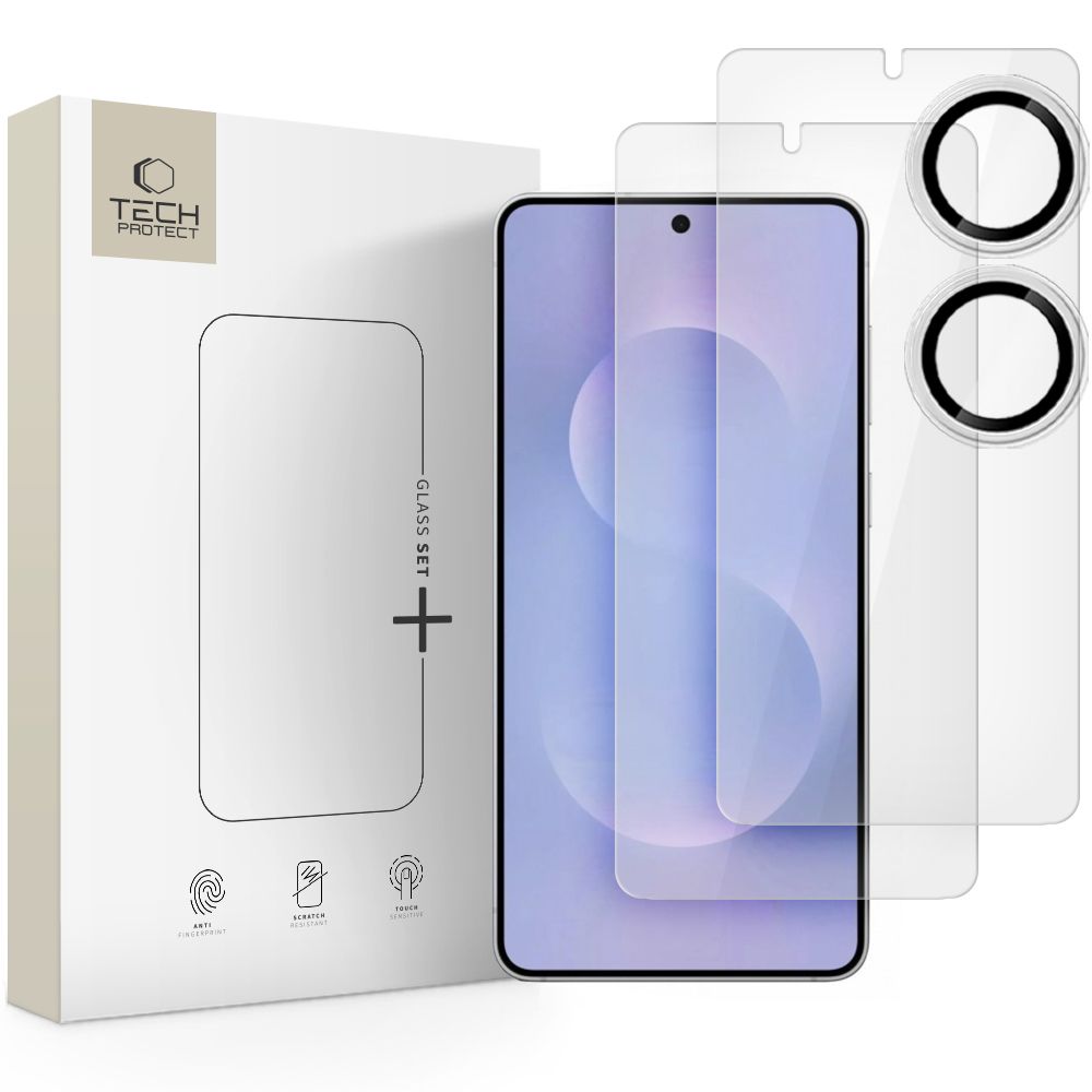 Herdet glass Tech-Protect Glass Set + 3-pakning for Samsung Galaxy S25 Edge - gjennomsiktig