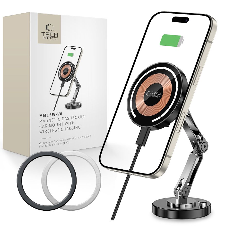 Tech-Protect MM15W-V8 Magnetisk bilholder for dashbord med MagSafe 15W - svart