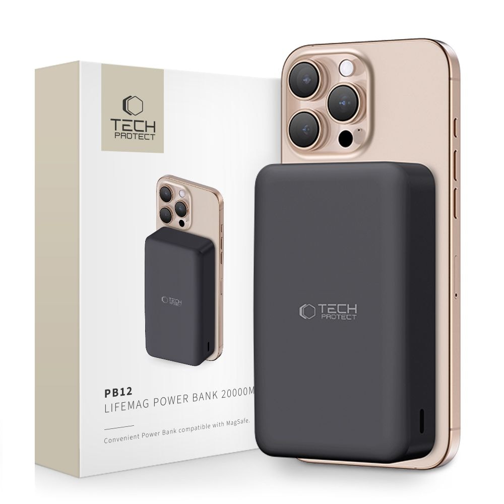 Powerbank Tech-Protect PB12 LifeMag MagSafe 20000MAH - svart