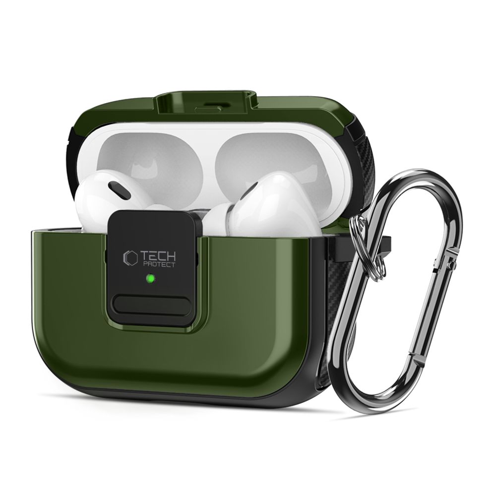 Tech-Protect Defender Hook MagSafe-etui med karabinkrok for Apple AirPods Pro 1 / 2 - Grønn