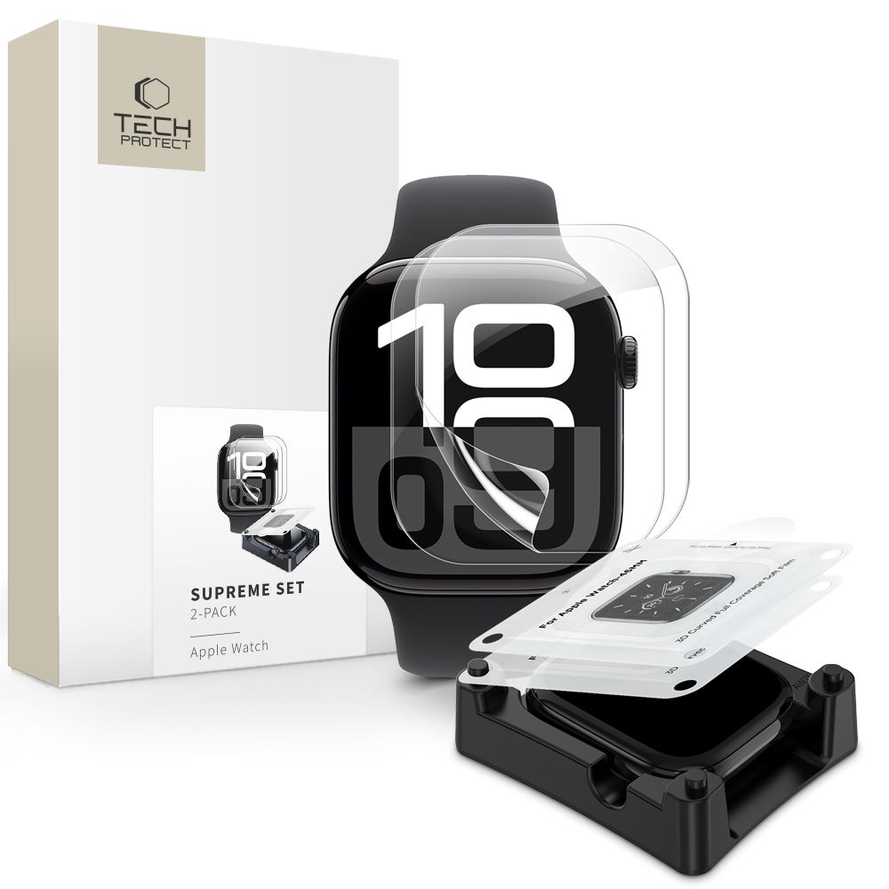 Tech-Protect Supreme Hydrogel Film Set 2-pakning for Apple Watch 10 42 mm - gjennomsiktig