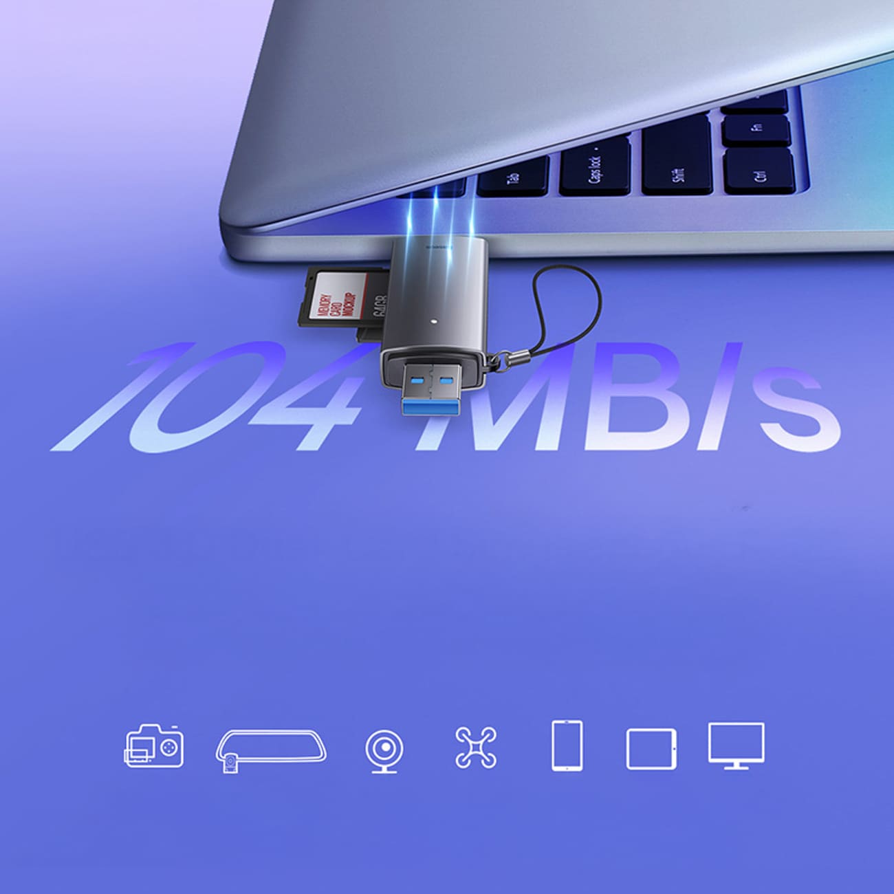 Baseus Lite Series USB-A/USB-C 3.0 SD/TF-kortleser - grå