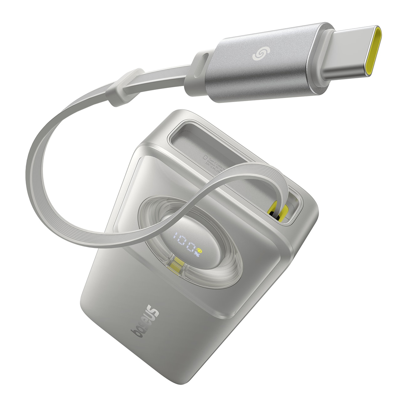 Baseus Free2Pull 10000mAh 30W powerbank med USB-C-port og uttrekkbar USB-C-kabel - grå