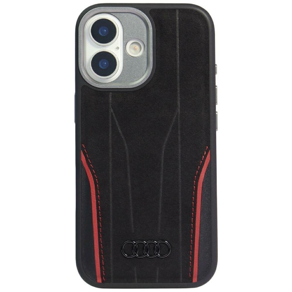 Audi R8 MagSafe-etui i ekte lær for iPhone 17 - svart og rød