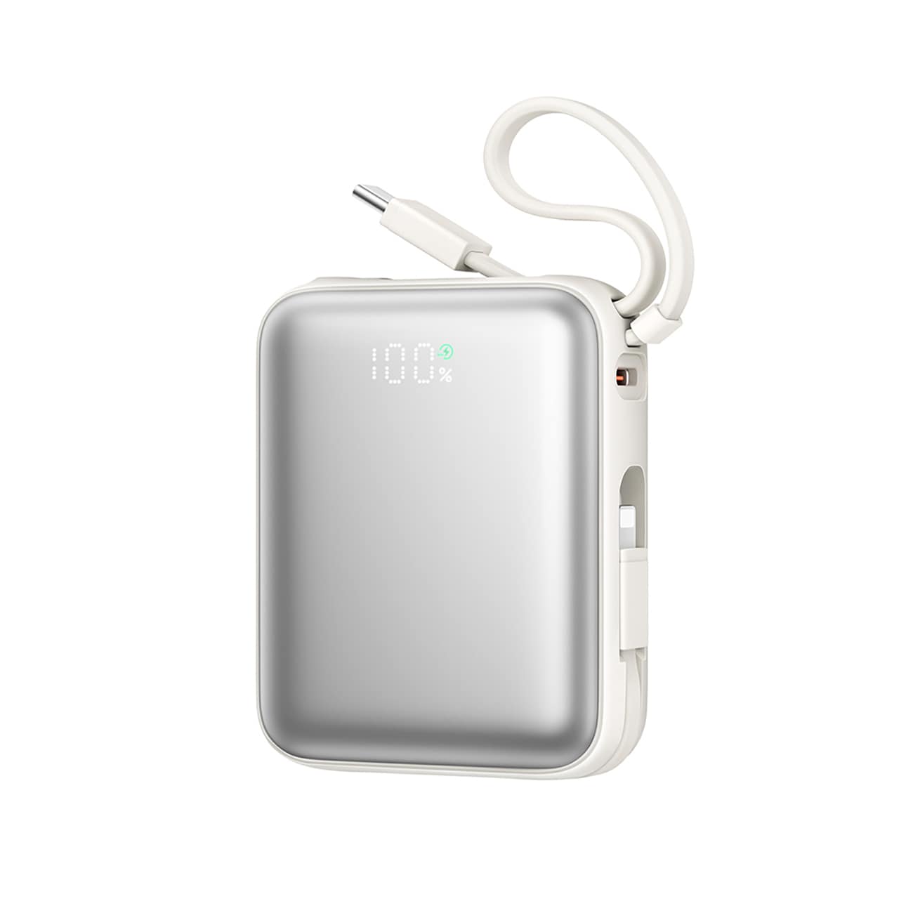 Joyroom JR-PBF27 10000mAh 22,5W Powerbank med innebygde USB-C- og Lightning-kabler - hvit