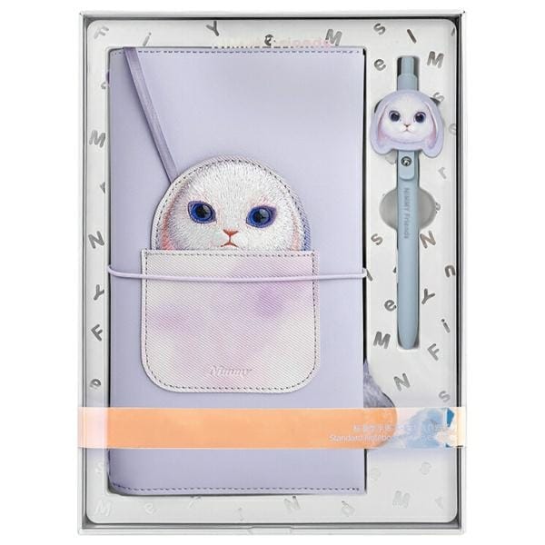 Nimmy Big Eyed Pet 2.0 Rabbit 2-i-1 notatblokk + pennesett - Lilla