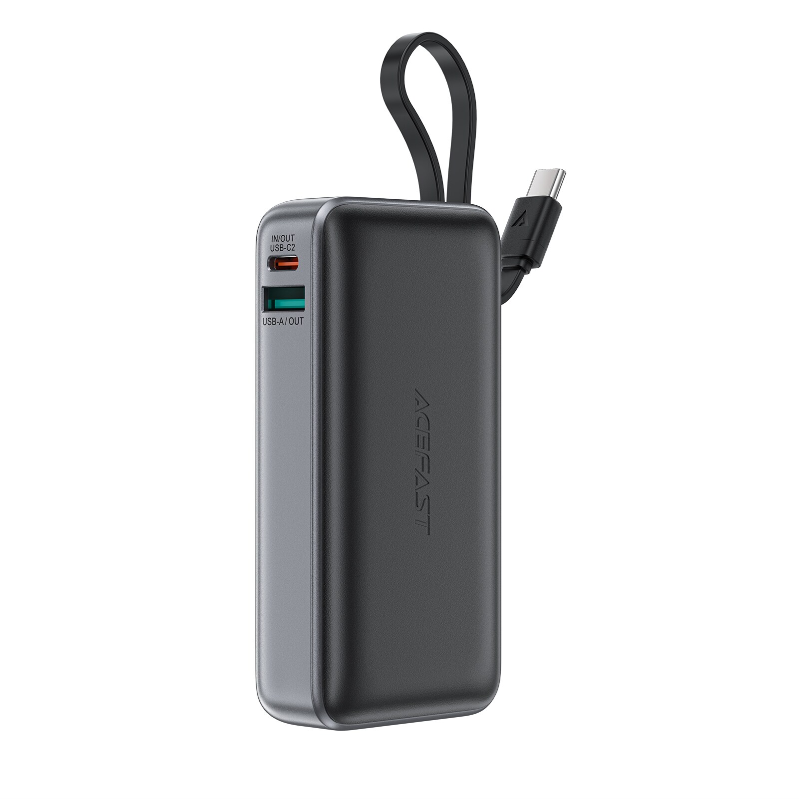 Acefast M7-10000 PD30W Powerbank med innebygd kabel - svart