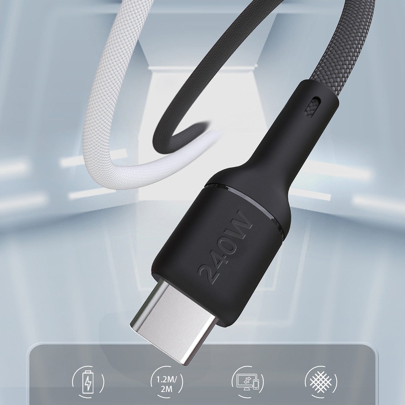 Dudao L9C Max 240 W USB-C-kabel, 2 m – Svart / PD-kabel / USB-C-ladekabel