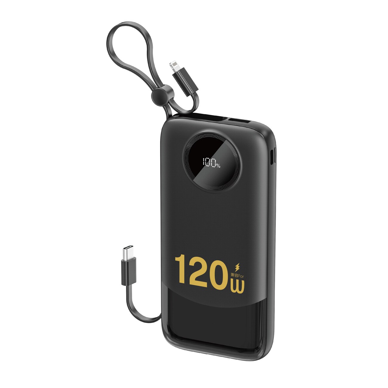 Dudao K13 10000mAh Powerbank med innebygd kabel - svart