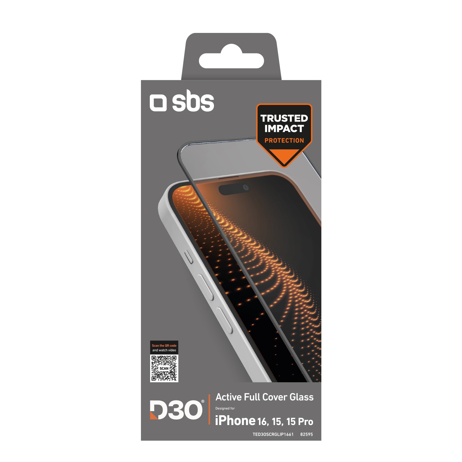 SBS herdet glass D3O med ramme for iPhone 16 / iPhone 15