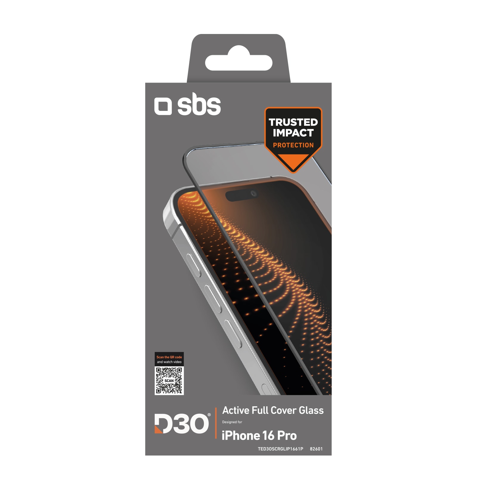 SBS herdet glass D3O med ramme for iPhone 16 Pro