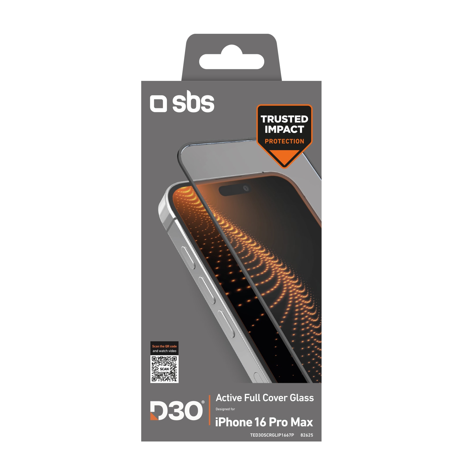 SBS herdet glass D3O med ramme for iPhone 16 Pro Max