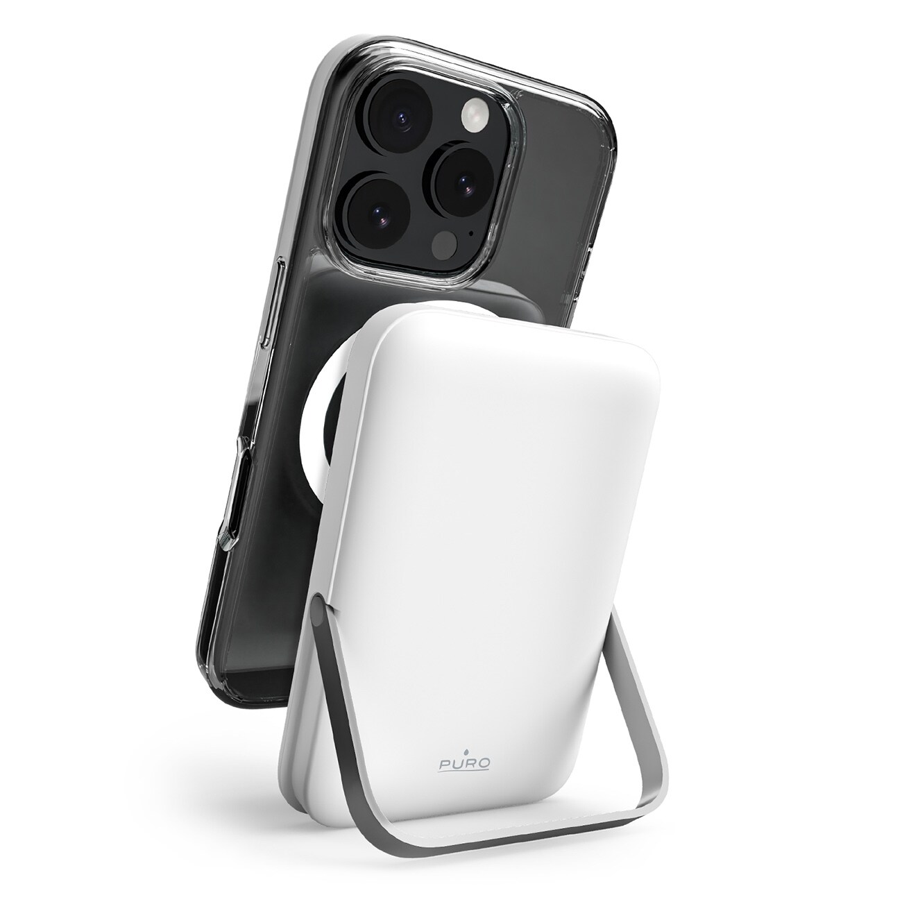 Puro 10000 mAh MagSafe trådløs strømbank med aluminiumsstativ - hvit