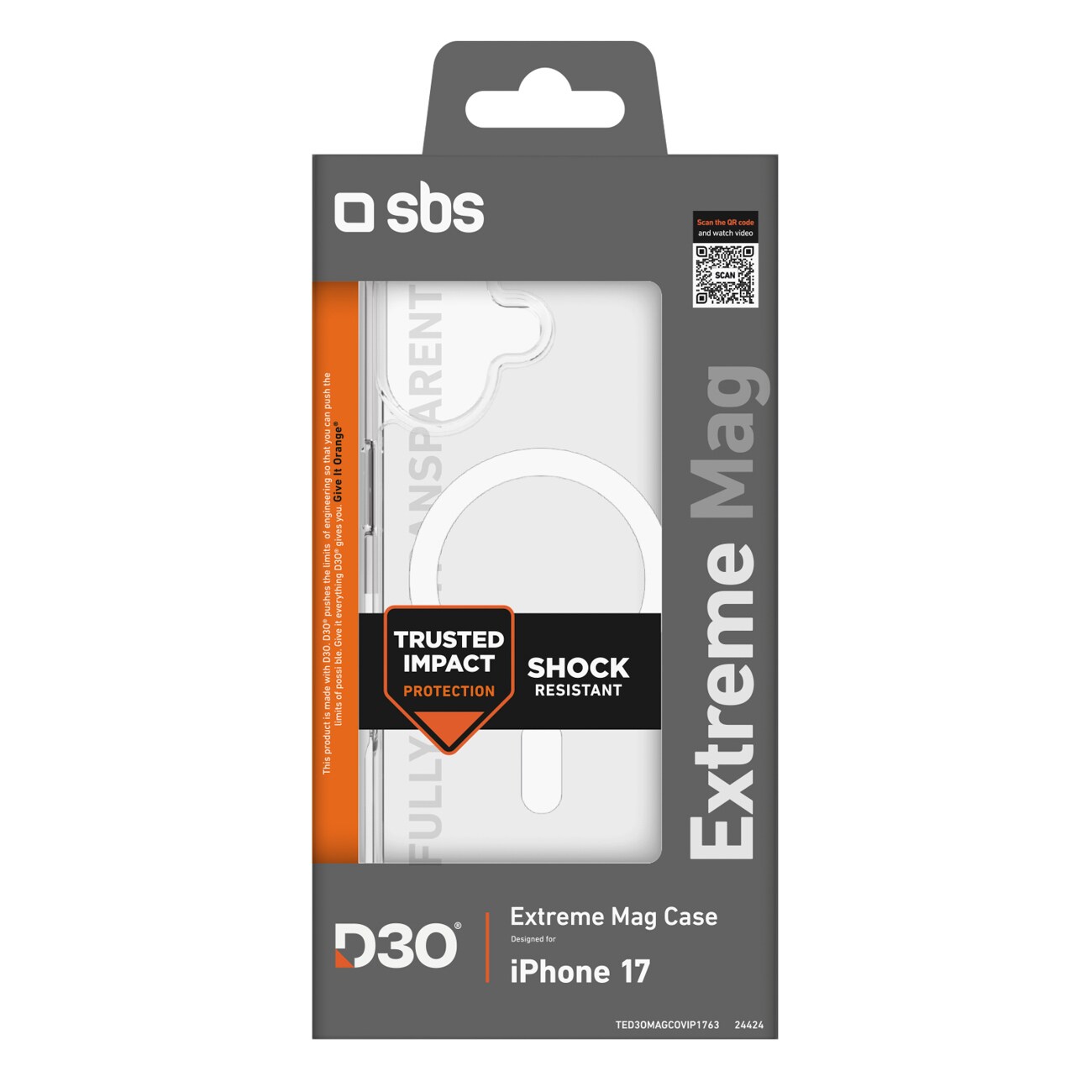 SBS Extreme Mag-etui med D3O-teknologi for iPhone 17 - gjennomsiktig
