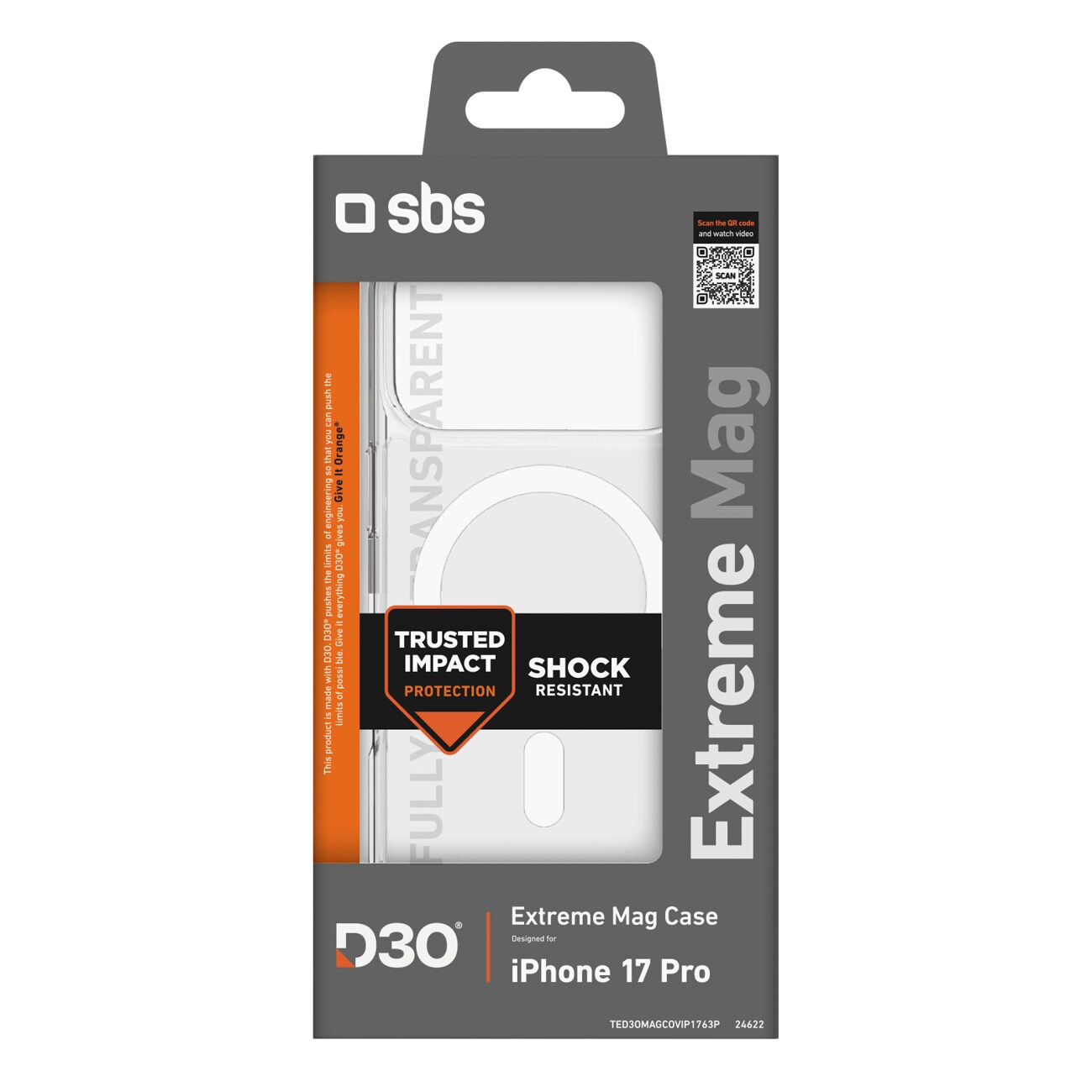 SBS Extreme Mag-etui med D3O-teknologi for iPhone 17 Pro - gjennomsiktig