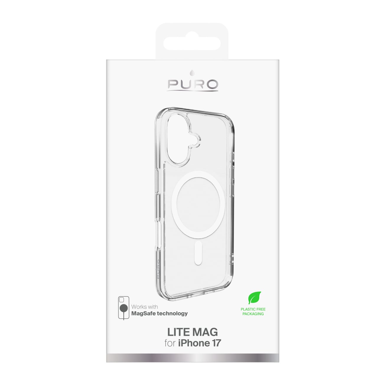 Puro Lite Mag TPU+PC-etui kompatibelt med MagSafe for iPhone 17 - gjennomsiktig med hvit ring