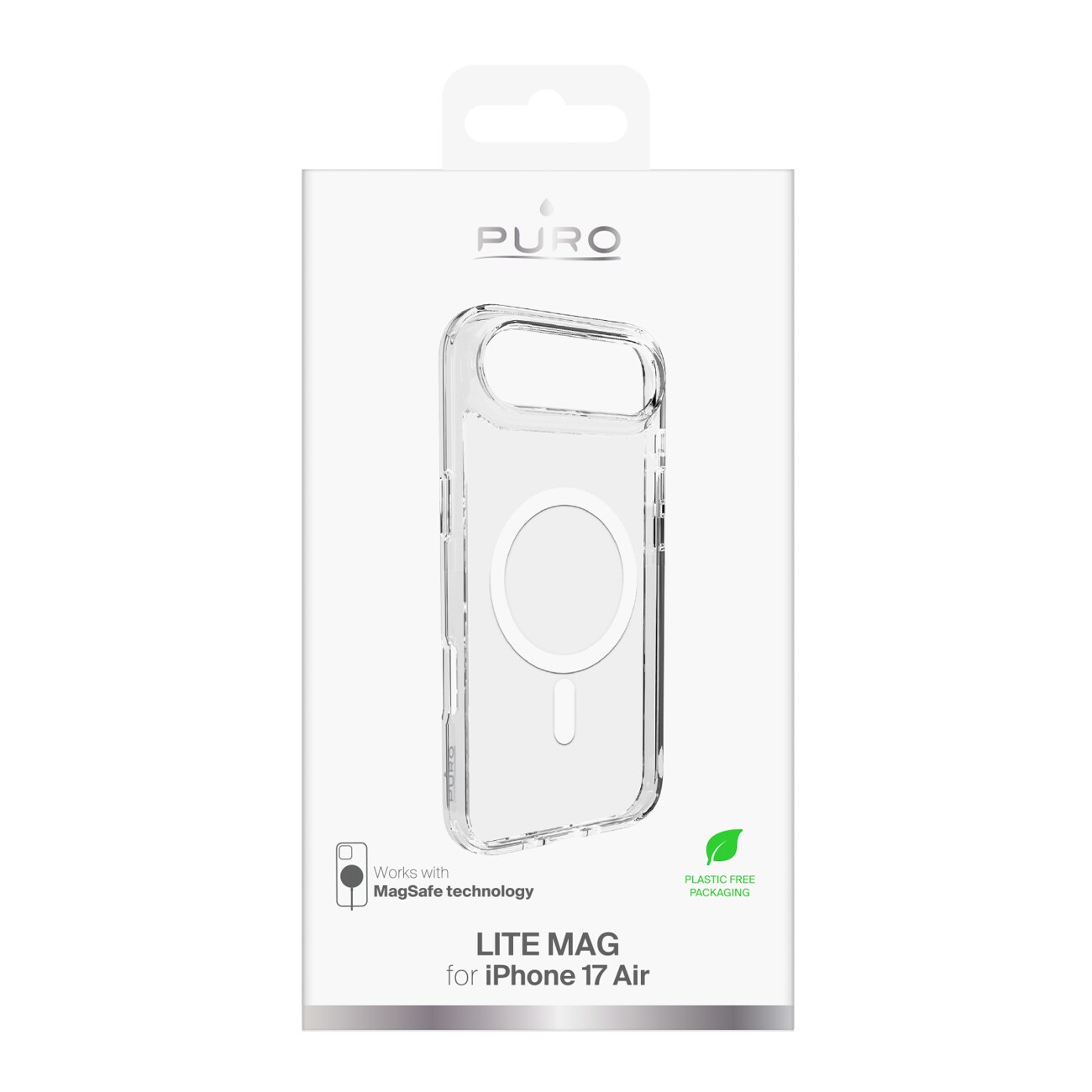 Puro Lite Mag TPU+PC-etui kompatibelt med MagSafe for iPhone 17 Air - gjennomsiktig med hvit ring