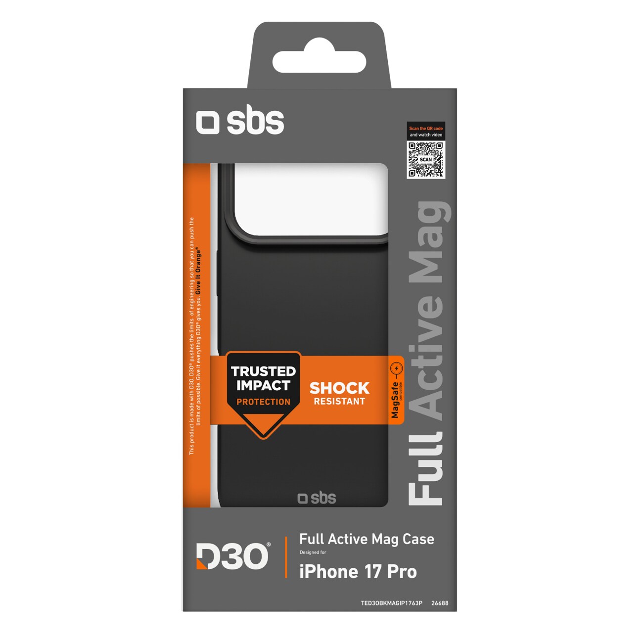 SBS Full Active Mag-etui med D3O-teknologi for iPhone 17 Pro - Svart