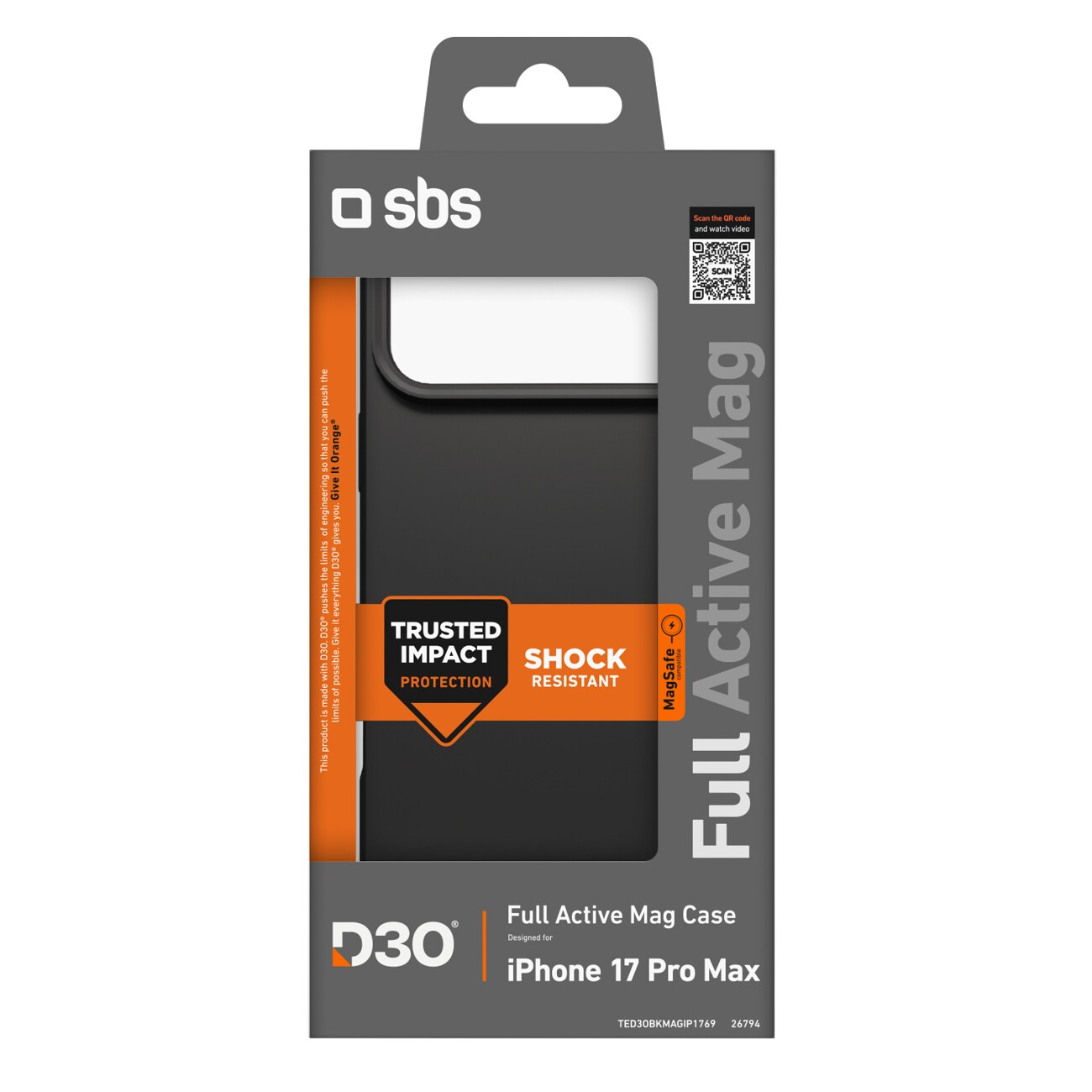 SBS Full Active Mag-etui med D3O-teknologi for iPhone 17 Pro Max - Svart