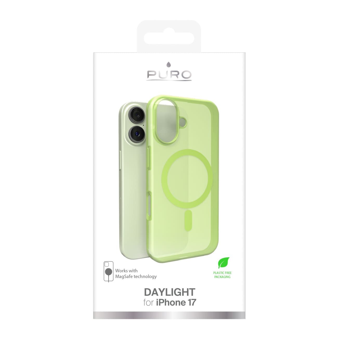 Puro Daylight Magsafe-kompatibelt silikonetui for iPhone 17 - gjennomsiktig grønn