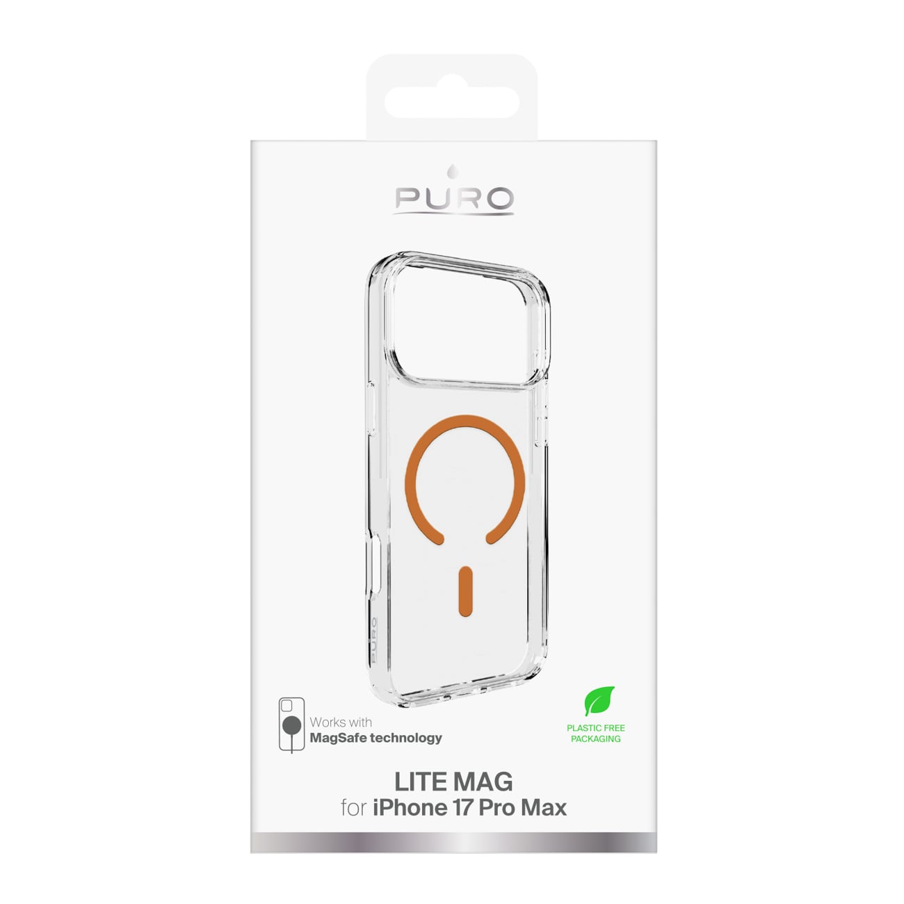 Puro Lite Mag TPU+PC-etui MagSafe for iPhone 17 Pro Max - gjennomsiktig, oransje ring