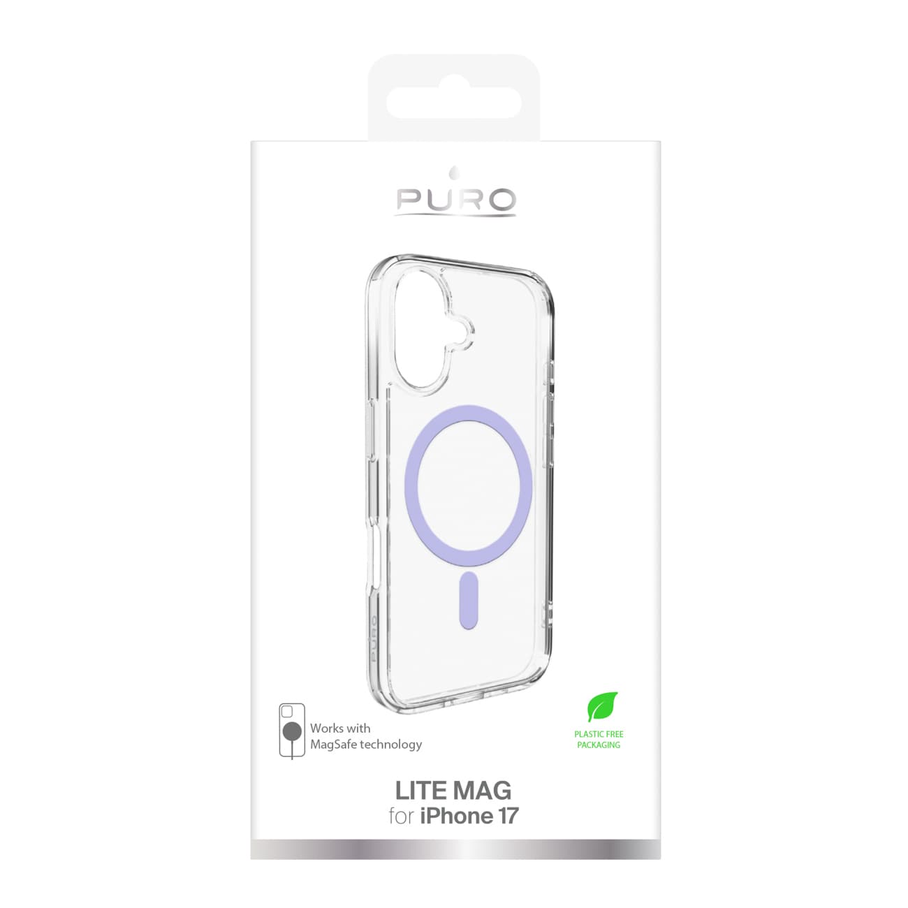 Puro Lite Mag TPU+PC-etui kompatibelt med MagSafe for iPhone 17 - gjennomsiktig med rosa ring