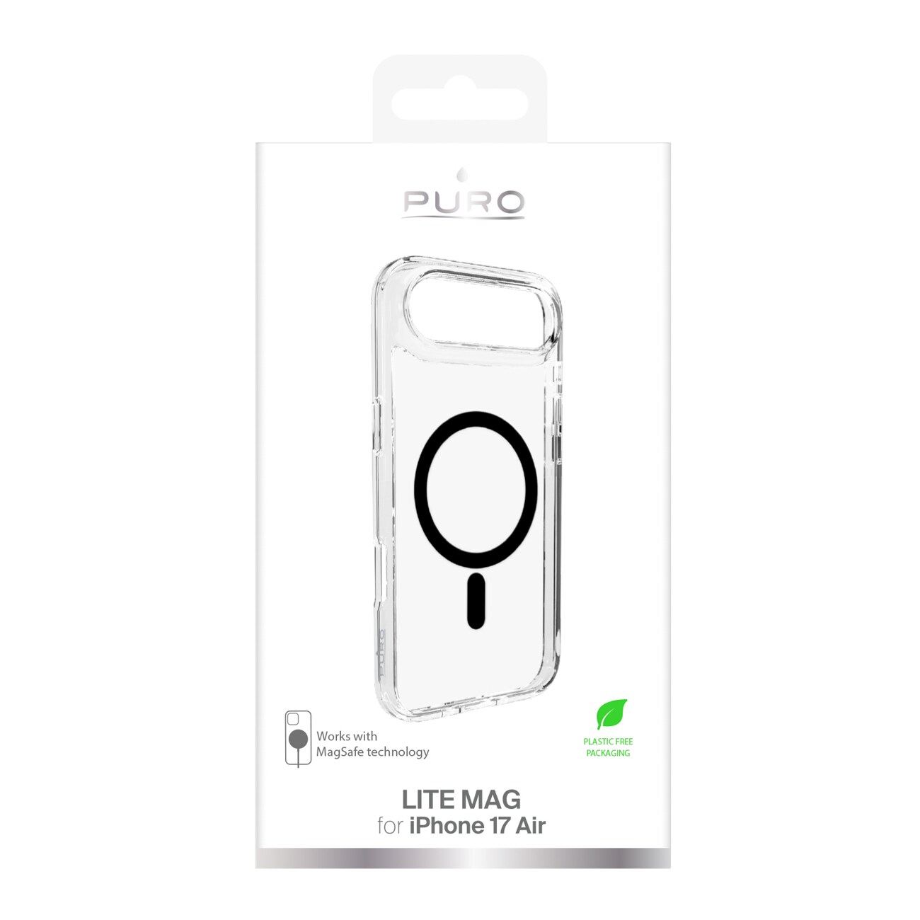 Puro Lite Mag TPU+PC-etui kompatibelt med MagSafe for iPhone 17 Air - gjennomsiktig med svart ring