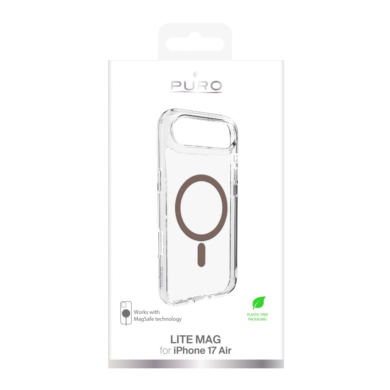 Puro Lite Mag TPU+PC-etui kompatibelt med MagSafe for iPhone 17 Air - gjennomsiktig med brun ring