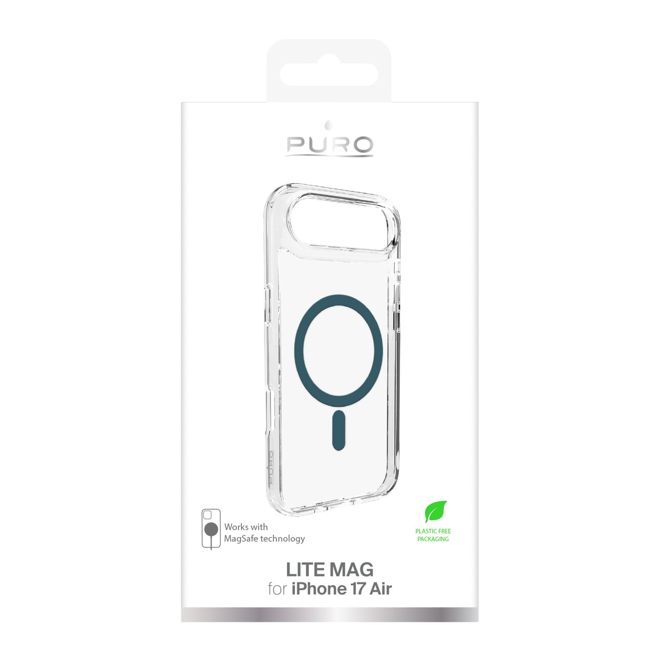 Puro Lite Mag TPU+PC-etui kompatibelt med MagSafe for iPhone 17 Air - gjennomsiktig med turkis ring