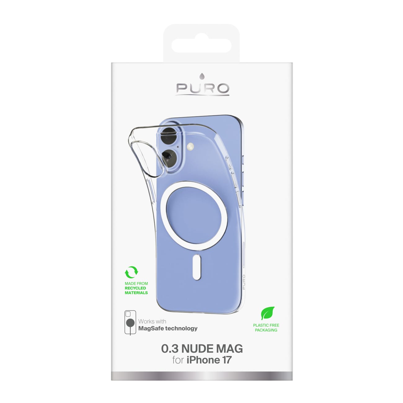 Puro 0,3 MAG ultratynt TPU-etui kompatibelt med MagSafe for iPhone 17 - gjennomsiktig