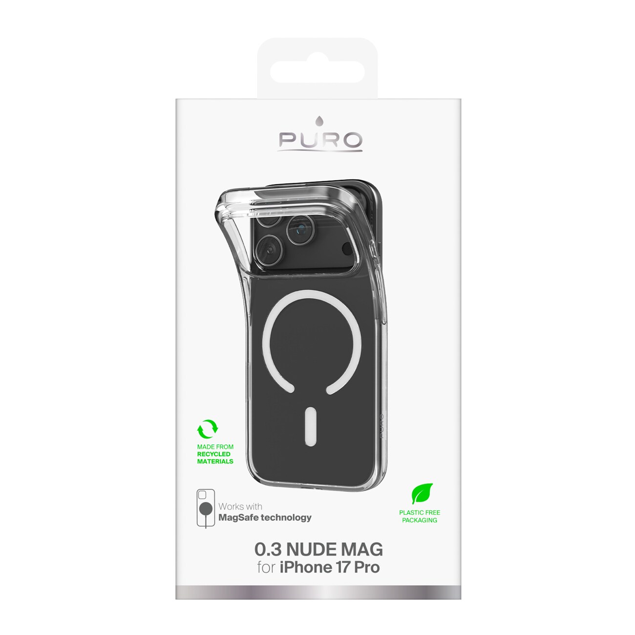 Puro 0,3 MAG ultratynt TPU-etui kompatibelt med MagSafe for iPhone 17 Pro Max - gjennomsiktig