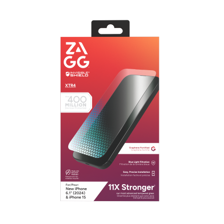 ZAGG InvisibleShield Glass XTR4 beskyttelsesglass med grafen og blått lysfilter for iPhone 15/16