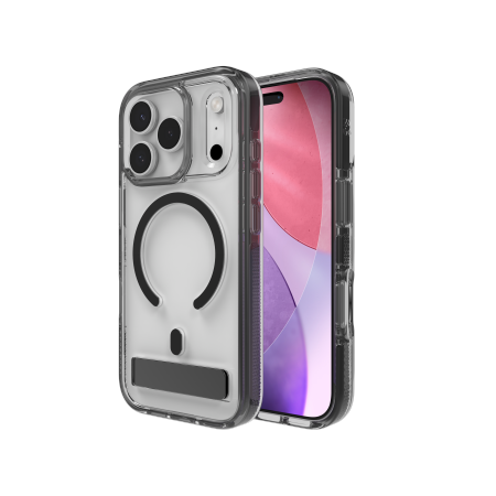 ZAGG Santa Cruz Snap KS MagSafe-etui med stativ for iPhone 17 Pro - gjennomsiktig og svart