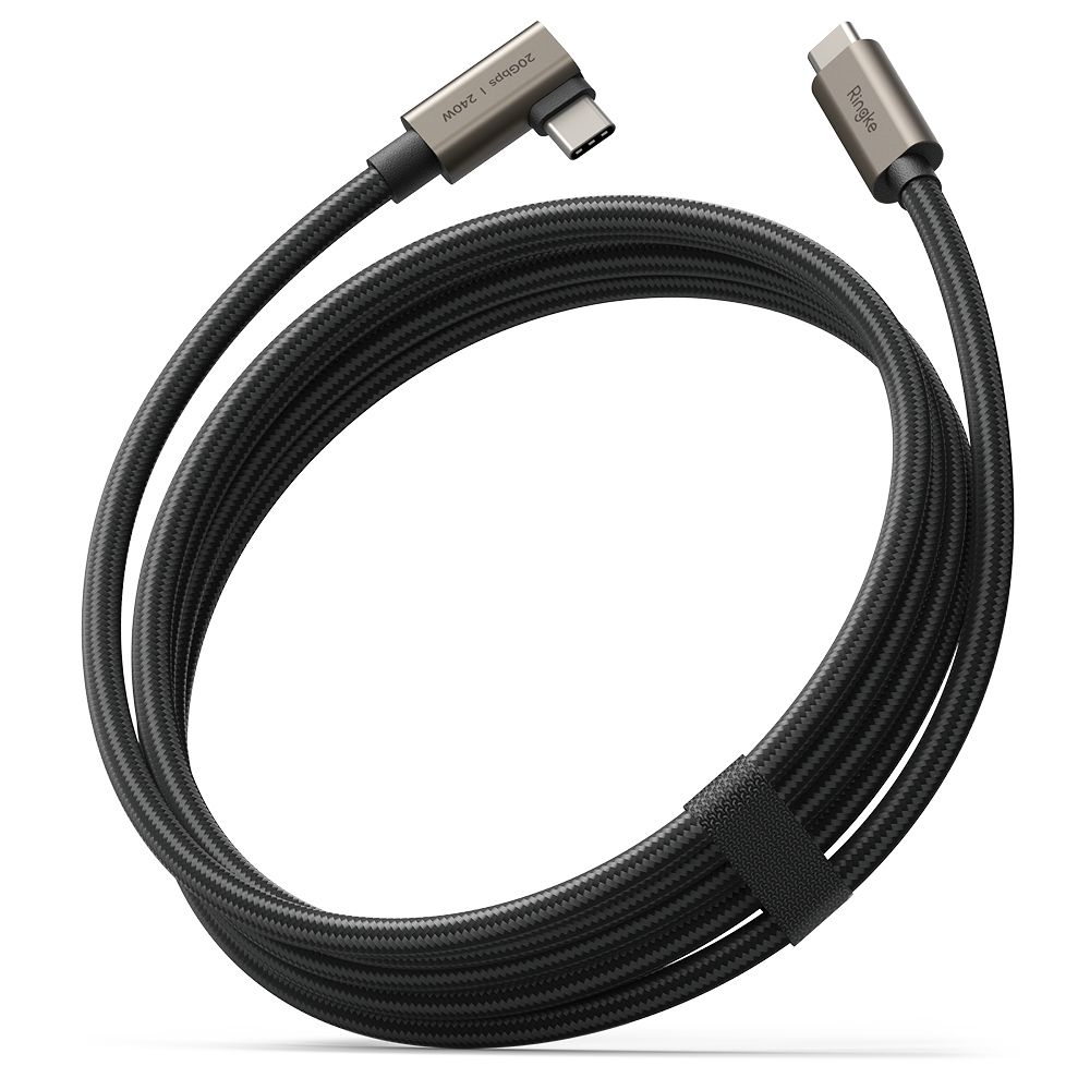 Ringke 3.2 gen. 2x2 USB-C, PD 3.1 240W 2m vinklet kabel - svart