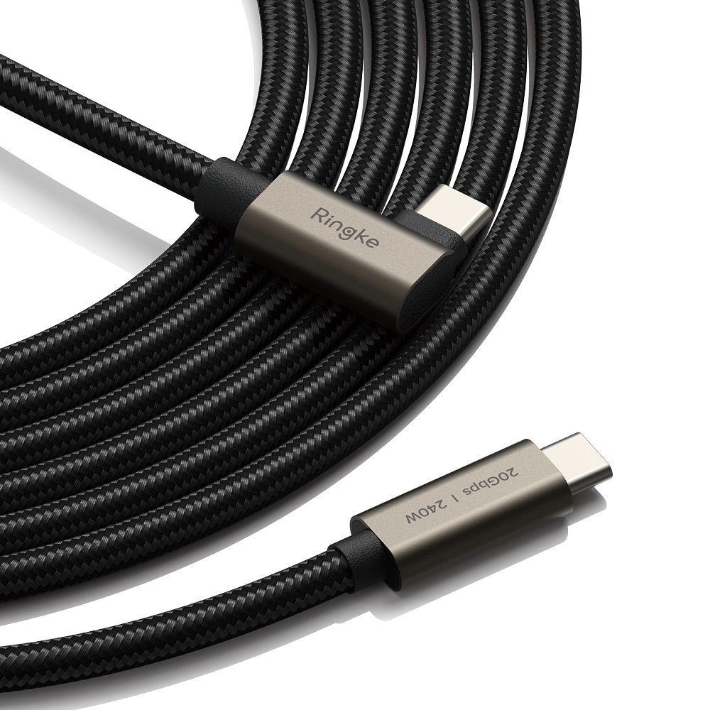Ringke 3.2 gen. 2x2 USB-C, PD 3.1 240W 2m vinklet kabel - svart