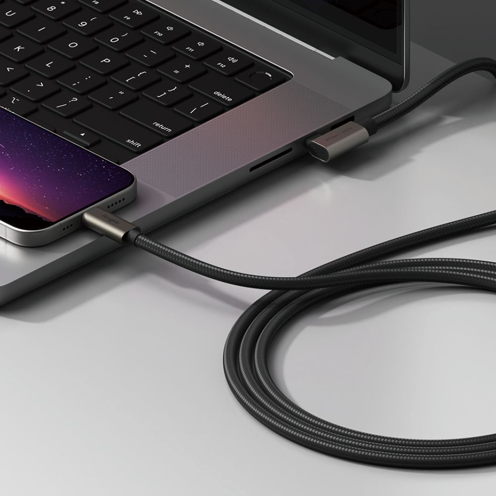 Ringke 3.2 gen. 2x2 USB-C, PD 3.1 240W 2m vinklet kabel - svart