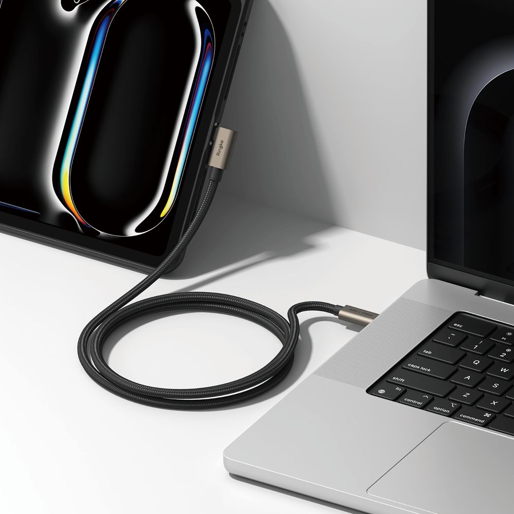 Ringke 3.2 gen. 2x2 USB-C, PD 3.1 240W 2m vinklet kabel - svart